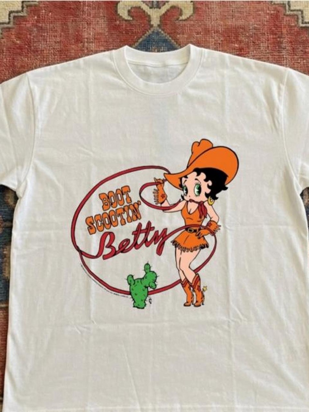 Boot Scootin' Betty White Graphic Tee - White with Orange & Green